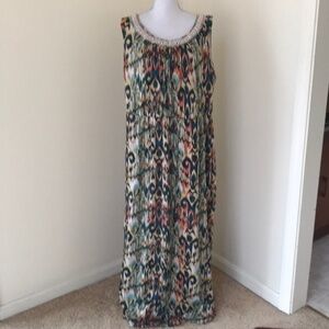 NWT! AGB Size 2X multi print maxi dress with bead work